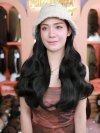 รหัส W97 - วิกหมวกสีขาวขนนุ่ม : วิกด้านใน(ผมลอนยาว) แบบเย็บติดหมวก ถอดไม่ได้ (แถมเน็ต+ขาตั้ง+ของแถม)