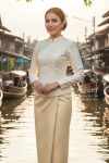 ชุดไทยอมรินทร์ สีครีมทอง (TA 004)