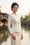 ชุดไทยอมรินทร์ สีครีม (TA 028)