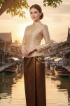 ชุดไทยอมรินทร์ สีน้ำตาลทอง (TA 019)