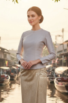 ชุดไทยอมรินทร์ สีเทาทอง (TA 022)