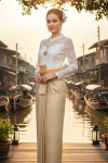 ชุดไทยบรมพิมานประยุกต์ สีงาช้างทอง (TBP 012)