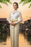 ชุดไทยบรมพิมานประยุกต์ สีครีม (TBP 013)