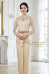 ชุดไทยบรมพิมานประยุกต์ สีครีม (TBP 014)