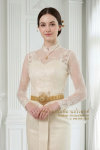 ชุดไทยบรมพิมานประยุกต์ สีครีม (TBP 016)