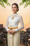 ชุดไทยบรมพิมานประยุกต์ สีครีม (TBP 013)
