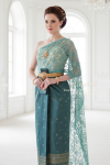 ชุดไทยจักรี สีเขียวอมฟ้าทอง (TCK 052)