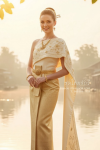 ชุดไทยจักรี สีครีมทอง (TCK 006)