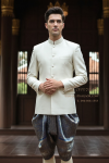 ชุดเสื้อพระราชทาน-โจงกระเบน สีงาช้างน้ำเงิน (PTJ 001)