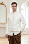 ชุดเสื้อพระราชทานปัก-โจงกระเบน สีครีมแดงเลือดนก (PTJ 004)