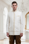 ชุดเสื้อพระราชทานปัก-โจงกระเบน สีงาช้างแดงเลือดหมู (PTJ 005)