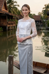 ชุดไทยประยุกต์ สีขาวเทาเงิน (TP 027)