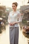 ชุดไทยประยุกต์ สีขาวเทาเงิน  (TP 022)