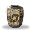 Octagonal ceramic jar featuring lotus, bird, tree, horse, leaves, bamboo, chicken, and Pixiu motifs