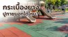 พื้นสนามเด็กเล่นปูด้วยกระเบื้องยางภายนอก สลับสีแดงและเขียว พื้นสนามเด็กเล่นปูด้วยกระเบื้องยางภายนอก สลับสีแดงและเขียว