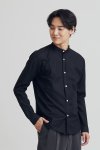 Men's black stand collar oxford shirt
