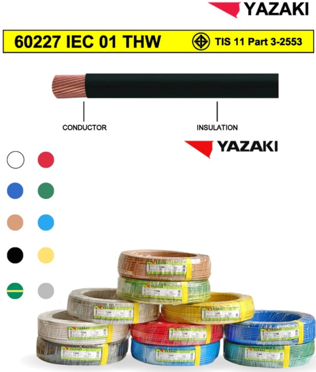 สายไฟ IEC01 THW 1X4sq.mm.(สีฟ้า) YAZAKI