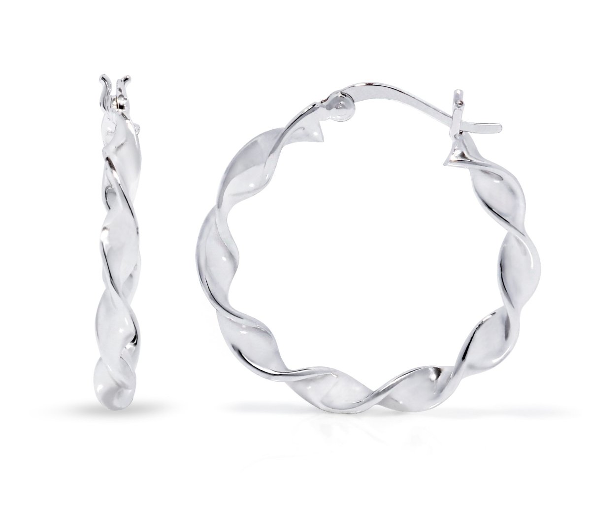 thumbnail image 2 of Sterling Silver Fancy Twist Hoop Creole Earrings – 25mm Diameter – 925 Hallmarked Silver 2 of 4