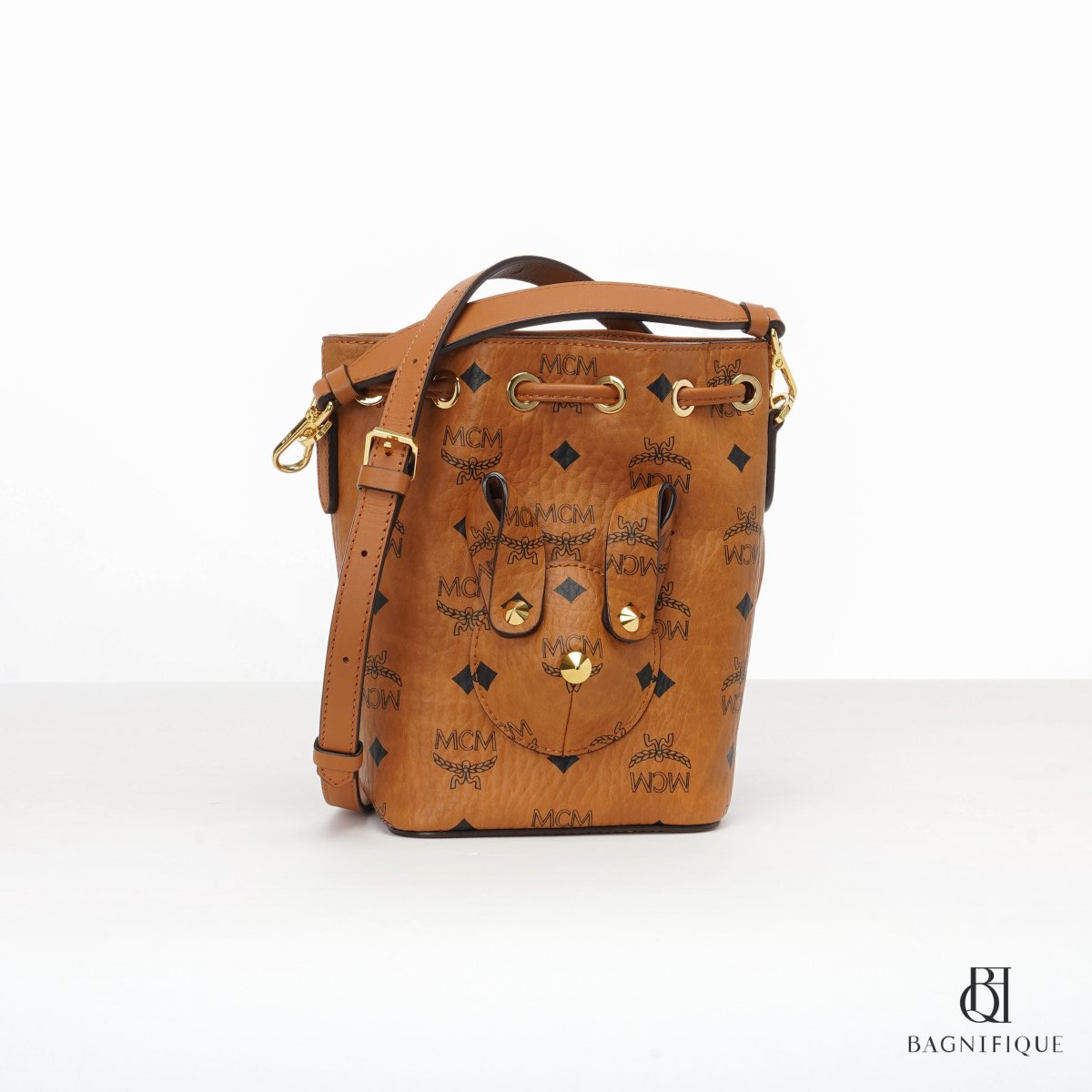 MCM BUCKET BAG MINI BROWN RABBIT CANVAS GHW bagnifiquethailand