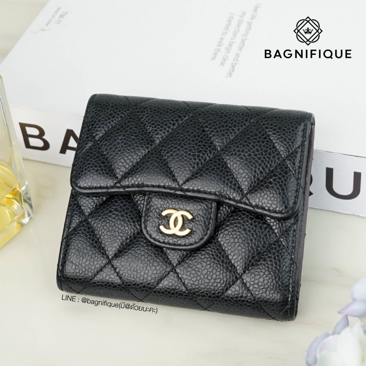 CHANEL TRI FOLD SHORT WALLET IN BLACK CAVIAR - bagnifiquethailand