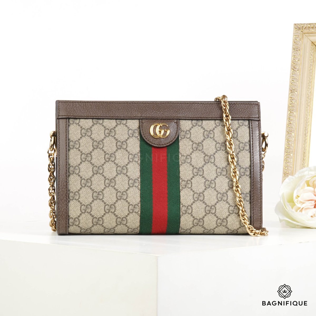 GUCCI SMALL OPHIDIA TRIANGLE SUPREME BROWN - bagnifiquethailand