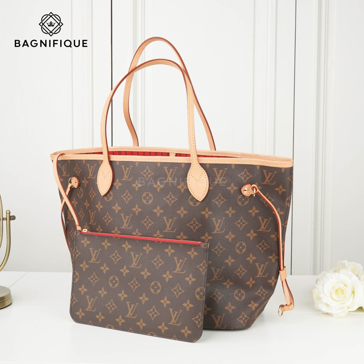 LOUIS NEVERFULL MM MONOGRAM REDINSIDE - bagnifiquethailand