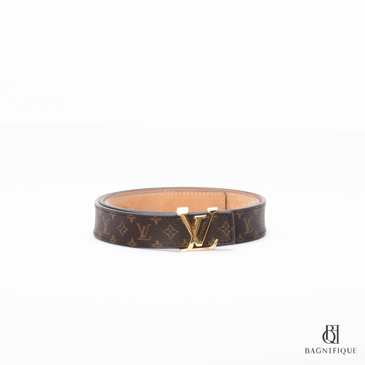 LOUIS VUITTON LV Initiales Monogram Canvas Silver Buckle Belt Brown