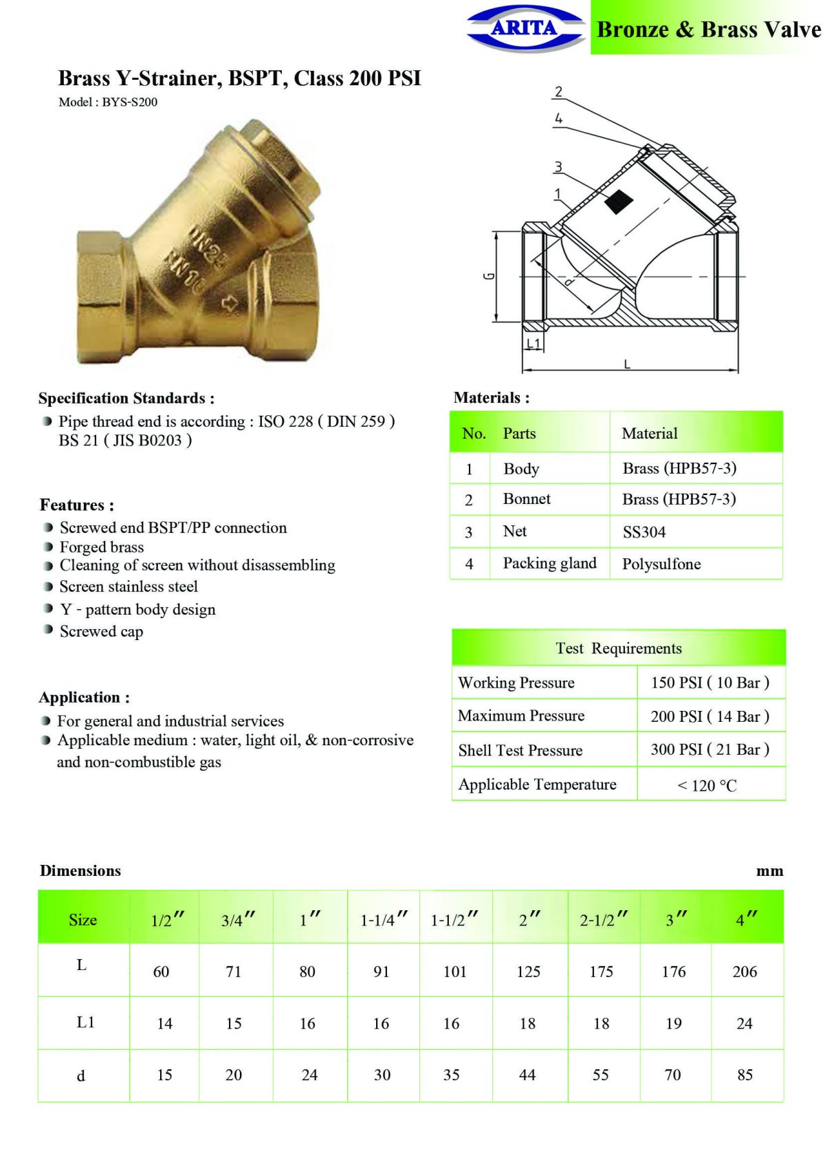 Brass YStrainer, BSPT, Class 200 psi