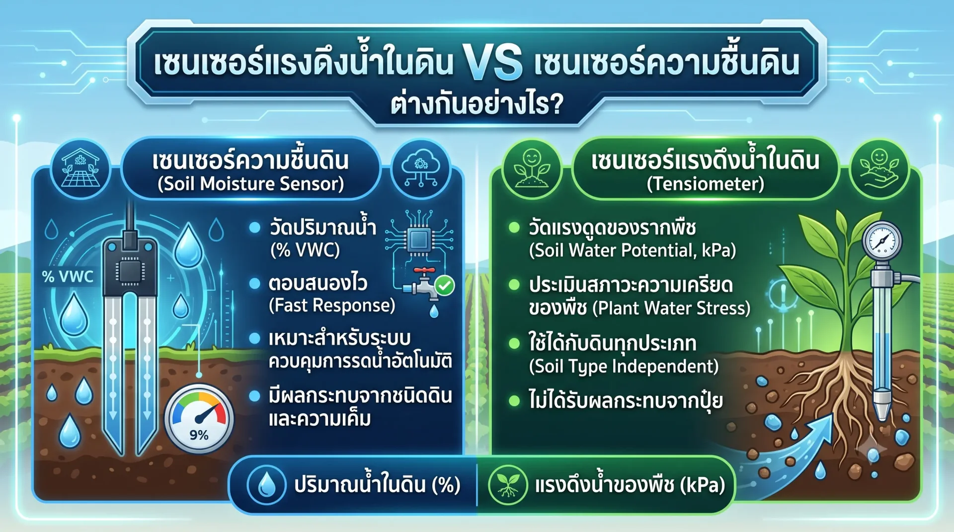 เซนเซอร์แรงดึงน้ำในดิน VS เซนเซอร์ความชื้นดิน เซนเซอร์แรงดึงน้ำในดิน VS เซนเซอร์ความชื้นดิน