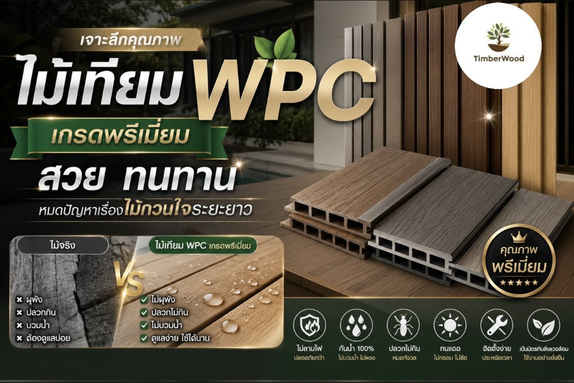 WPC เกรดพรีเมียม สวยทนทาน WPC เกรดพรีเมียม สวยทนทาน