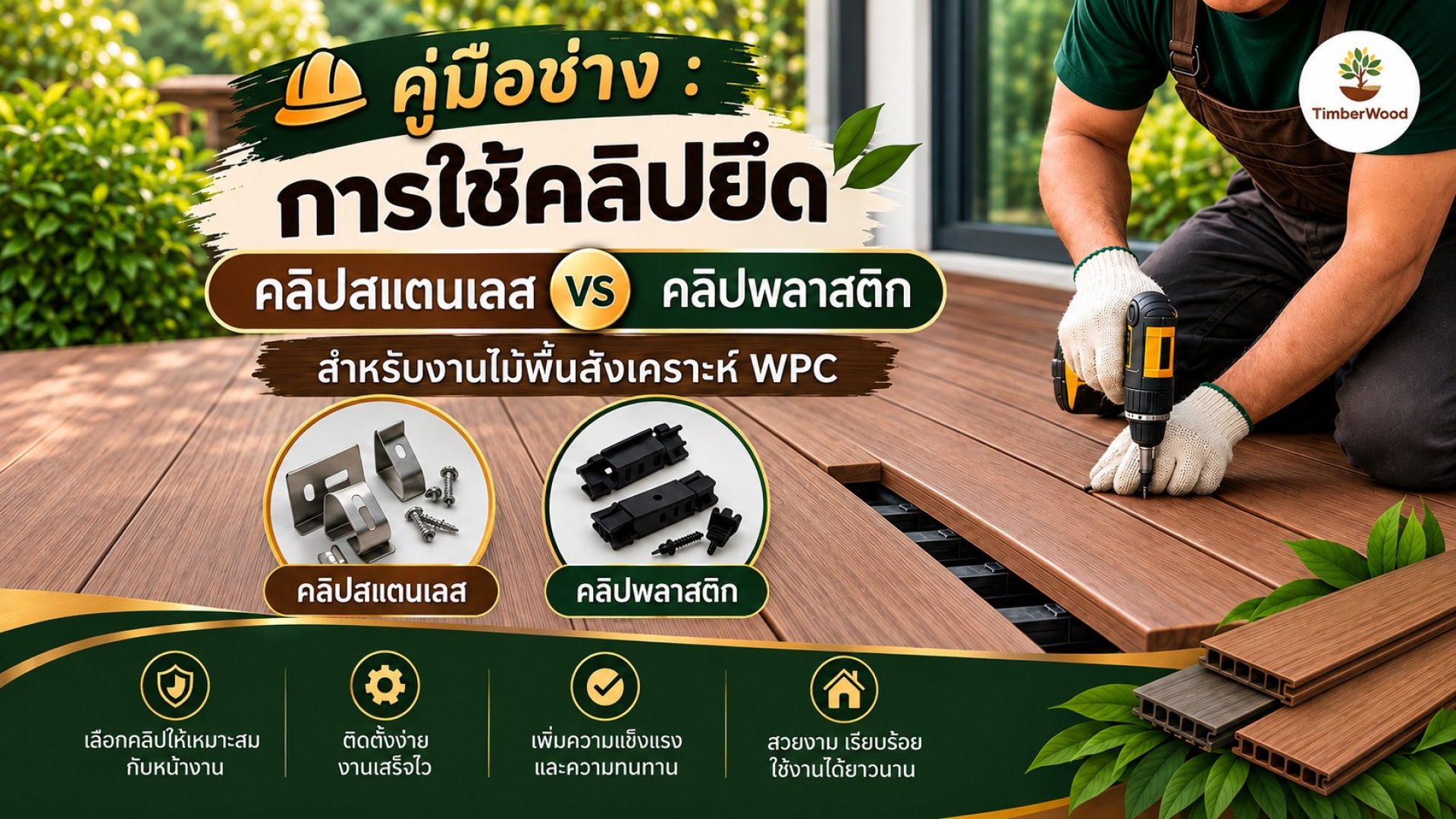 คู่มือช่าง : การเลือกใช้คลิปยึด (คลิปสแตนเลส vs คลิปพลาสติก) สำหรับงานไม้พื้นสังเคราะห์ WPC คู่มือช่าง : การเลือกใช้คลิปยึด (คลิปสแตนเลส vs คลิปพลาสติก) สำหรับงานไม้พื้นสังเคราะห์ WPC