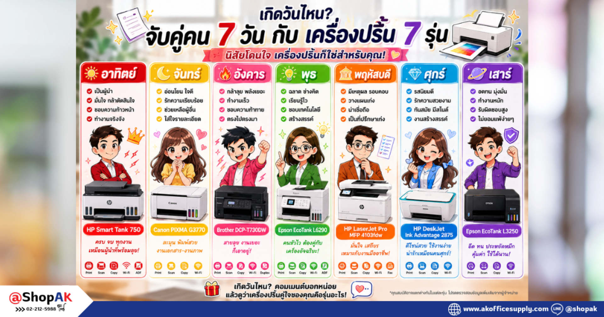 วิเคราะห์นิสัยคนเกิดทั้ง 7 วัน พร้อมแนะนำเครื่องพิมพ์ที่เหมาะกับแต่ละวันเกิด วิเคราะห์นิสัยคนเกิดทั้ง 7 วัน พร้อมแนะนำเครื่องพิมพ์ที่เหมาะกับแต่ละวันเกิด