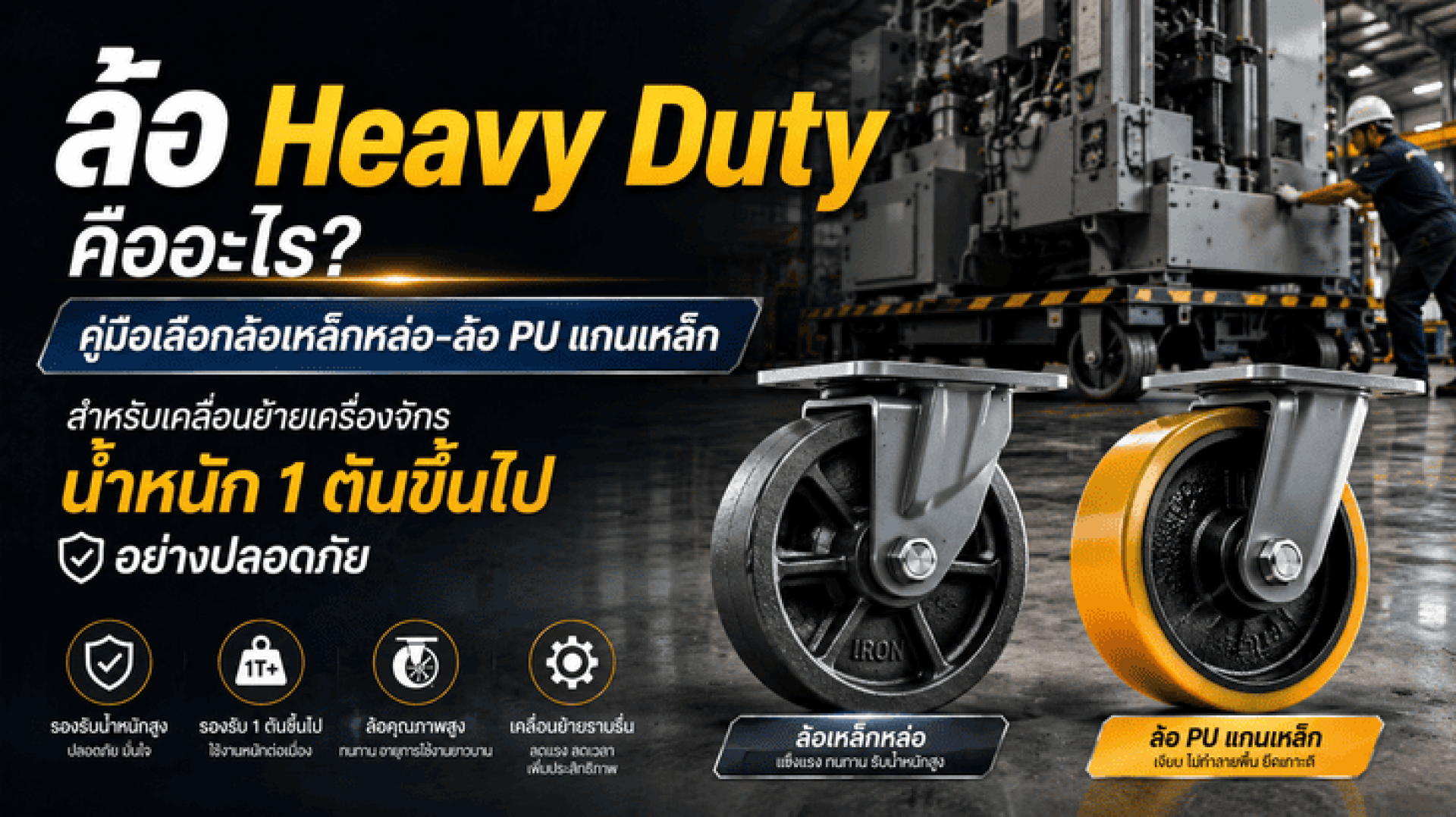 ล้อ Heavy Duty คืออะไร? คู่มือเลือกล้อเหล็กหล่อ-ล้อ PU แกนเหล็ก สำหรับเคลื่อนย้ายเครื่องจักรน้ำหนัก 1 ตันขึ้นไป อย่างปลอดภัย ล้อ Heavy Duty คืออะไร? คู่มือเลือกล้อเหล็กหล่อ-ล้อ PU แกนเหล็ก สำหรับเคลื่อนย้ายเครื่องจักรน้ำหนัก 1 ตันขึ้นไป อย่างปลอดภัย