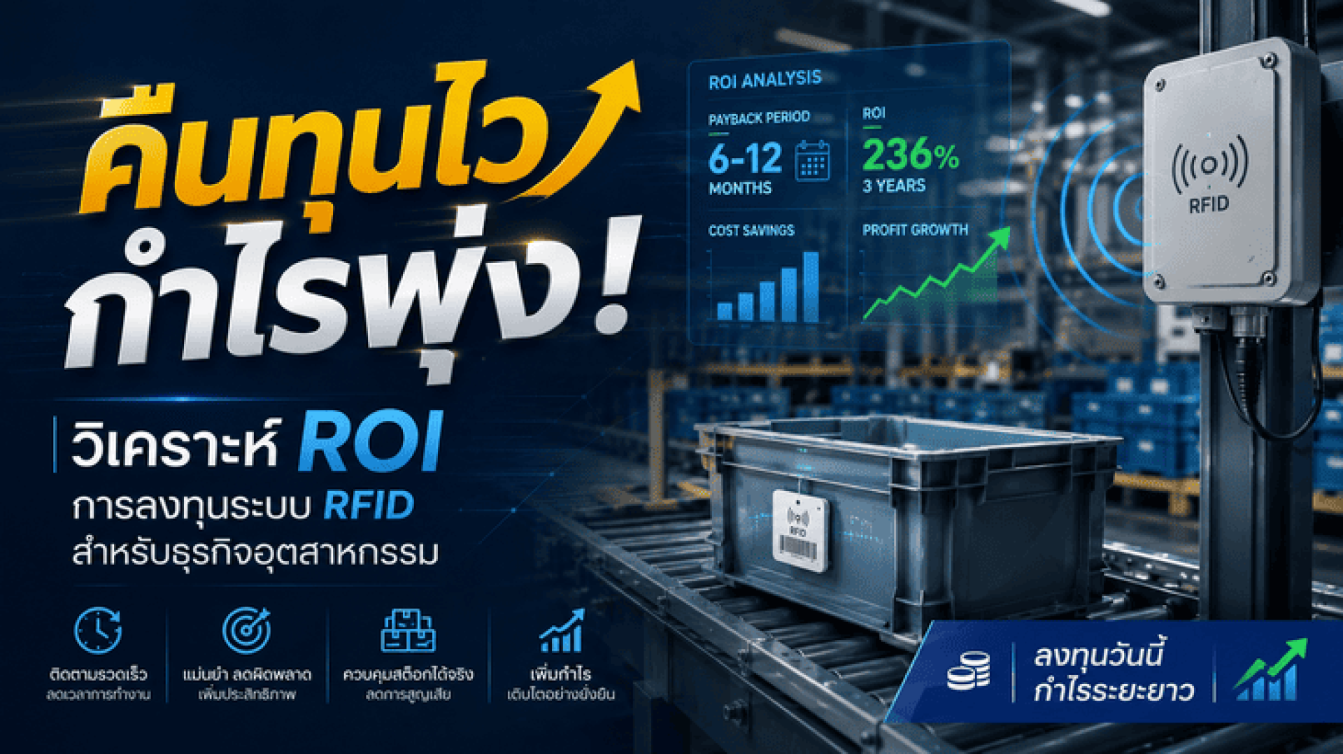 คืนทุนไว กำไรพุ่ง! วิเคราะห์ ROI การลงทุนระบบ RFID สำหรับธุรกิจอุตสาหกรรม คืนทุนไว กำไรพุ่ง! วิเคราะห์ ROI การลงทุนระบบ RFID สำหรับธุรกิจอุตสาหกรรม
