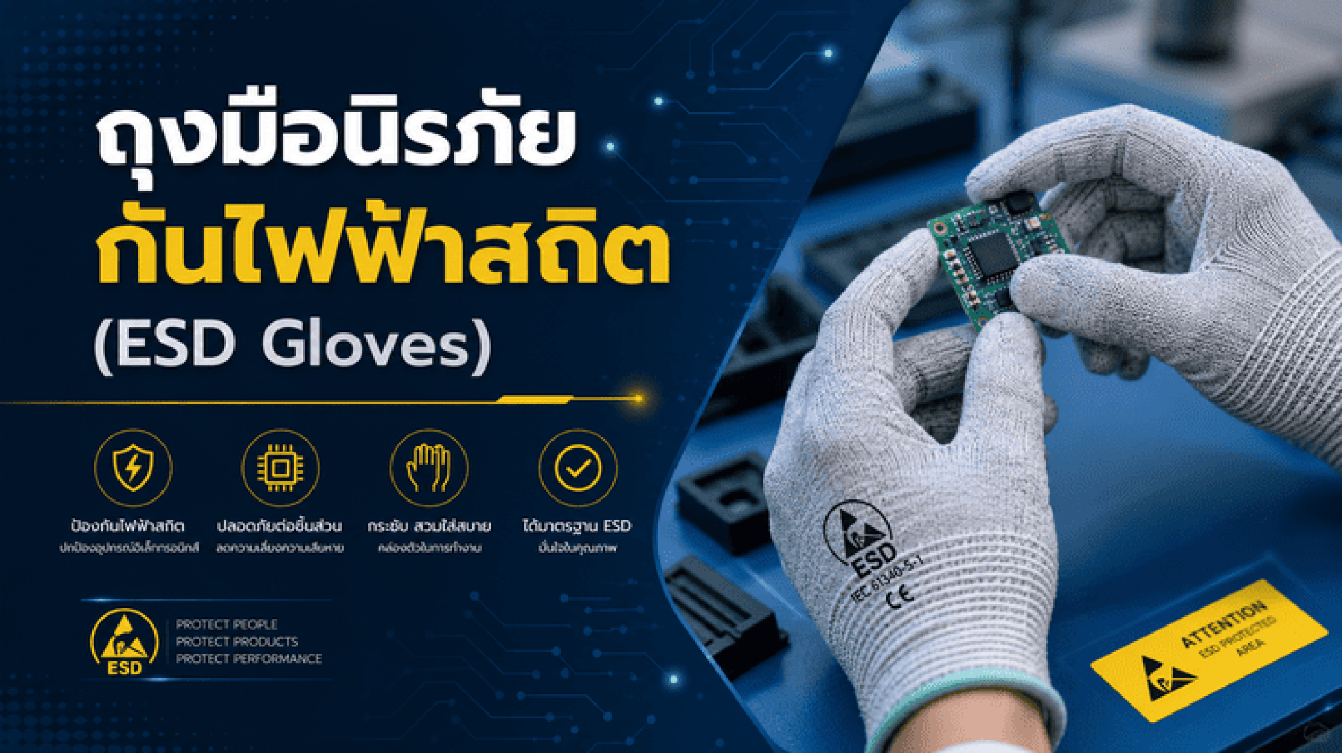 ถุงมือนิรภัยกันไฟฟ้าสถิต (ESD Gloves) ถุงมือนิรภัยกันไฟฟ้าสถิต (ESD Gloves)
