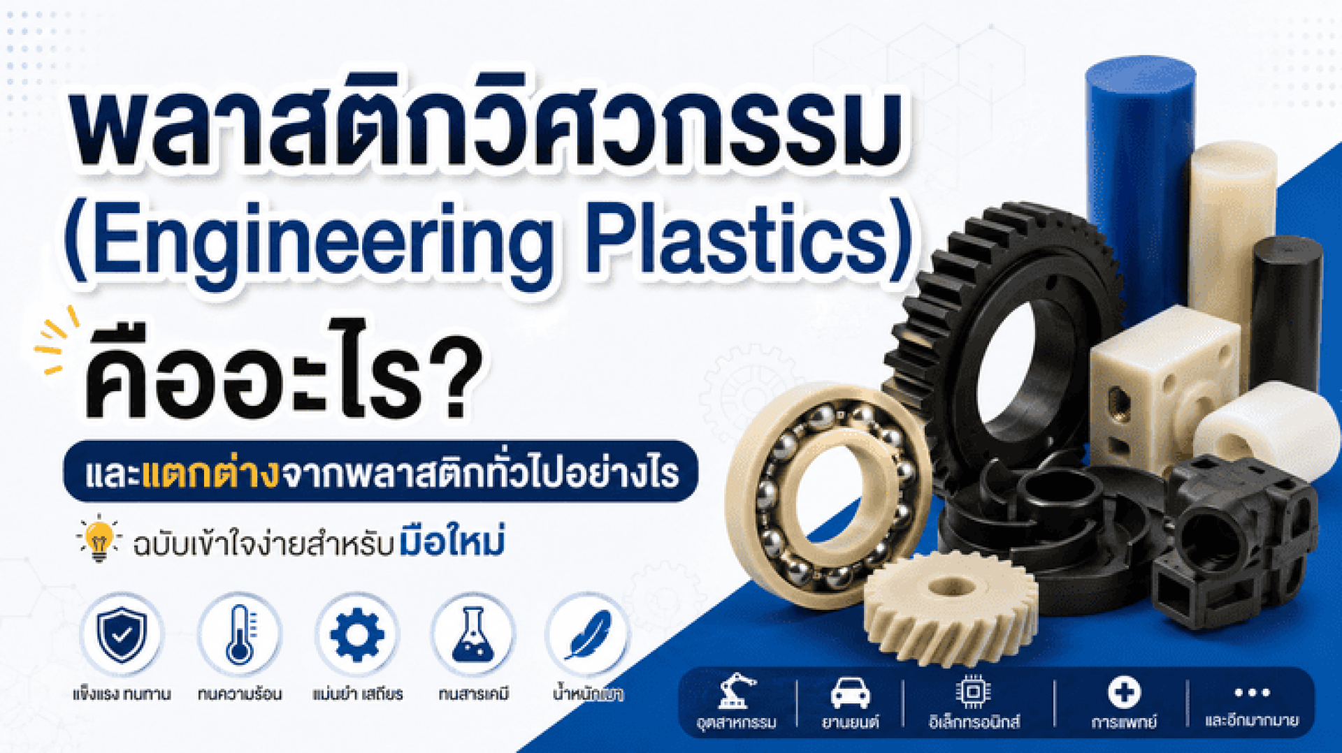 พลาสติกวิศวกรรม (Engineering Plastics) คืออะไร? และแตกต่างจากพลาสติกทั่วไปอย่างไร — ฉบับเข้าใจง่ายสำหรับมือใหม่ พลาสติกวิศวกรรม (Engineering Plastics) คืออะไร? และแตกต่างจากพลาสติกทั่วไปอย่างไร — ฉบับเข้าใจง่ายสำหรับมือใหม่