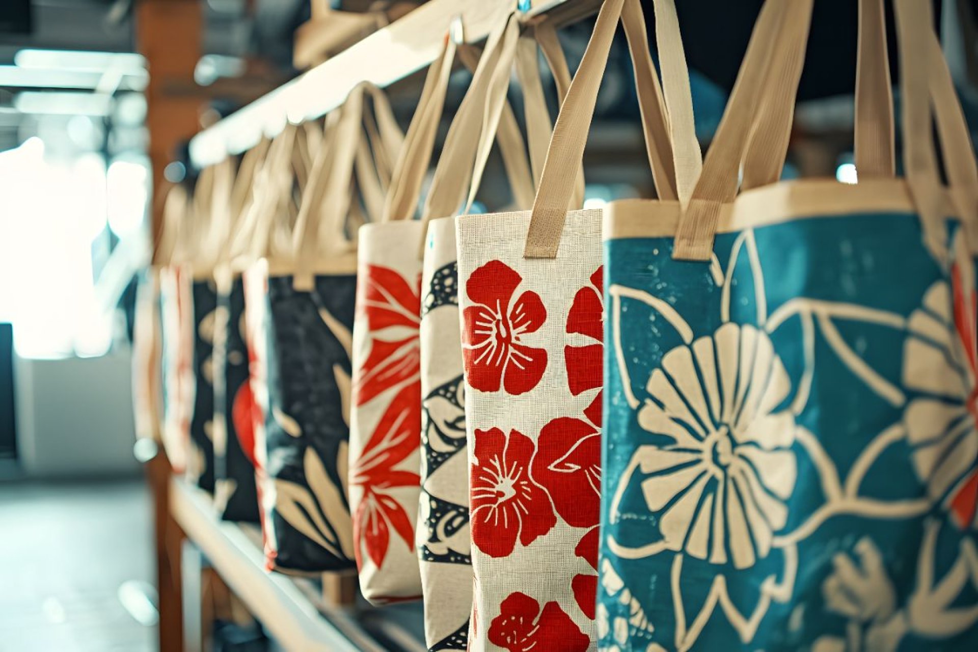 กระเป๋าผ้าทรง Tote ลายดอกไม้พิมพ์สกรีนสีสันสดใส กระเป๋าผ้าทรง Tote ลายดอกไม้พิมพ์สกรีนสีสันสดใส