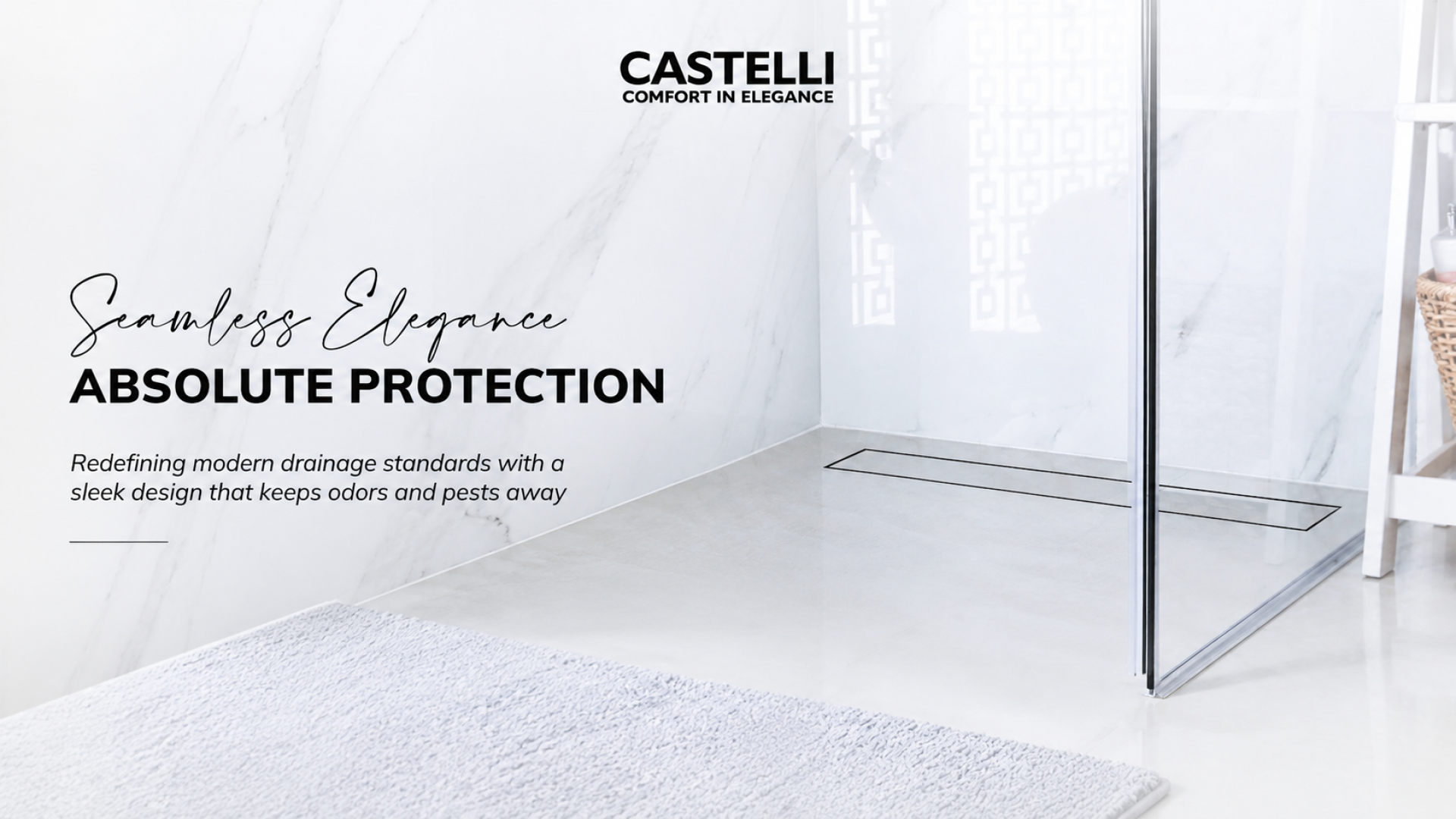 Castelli Long Floor Drain 1515142-SA untuk kamar mandi modern dengan sistem drain anti bau dan anti serangga. Castelli Long Floor Drain 1515142-SA untuk kamar mandi modern dengan sistem drain anti bau dan anti serangga.