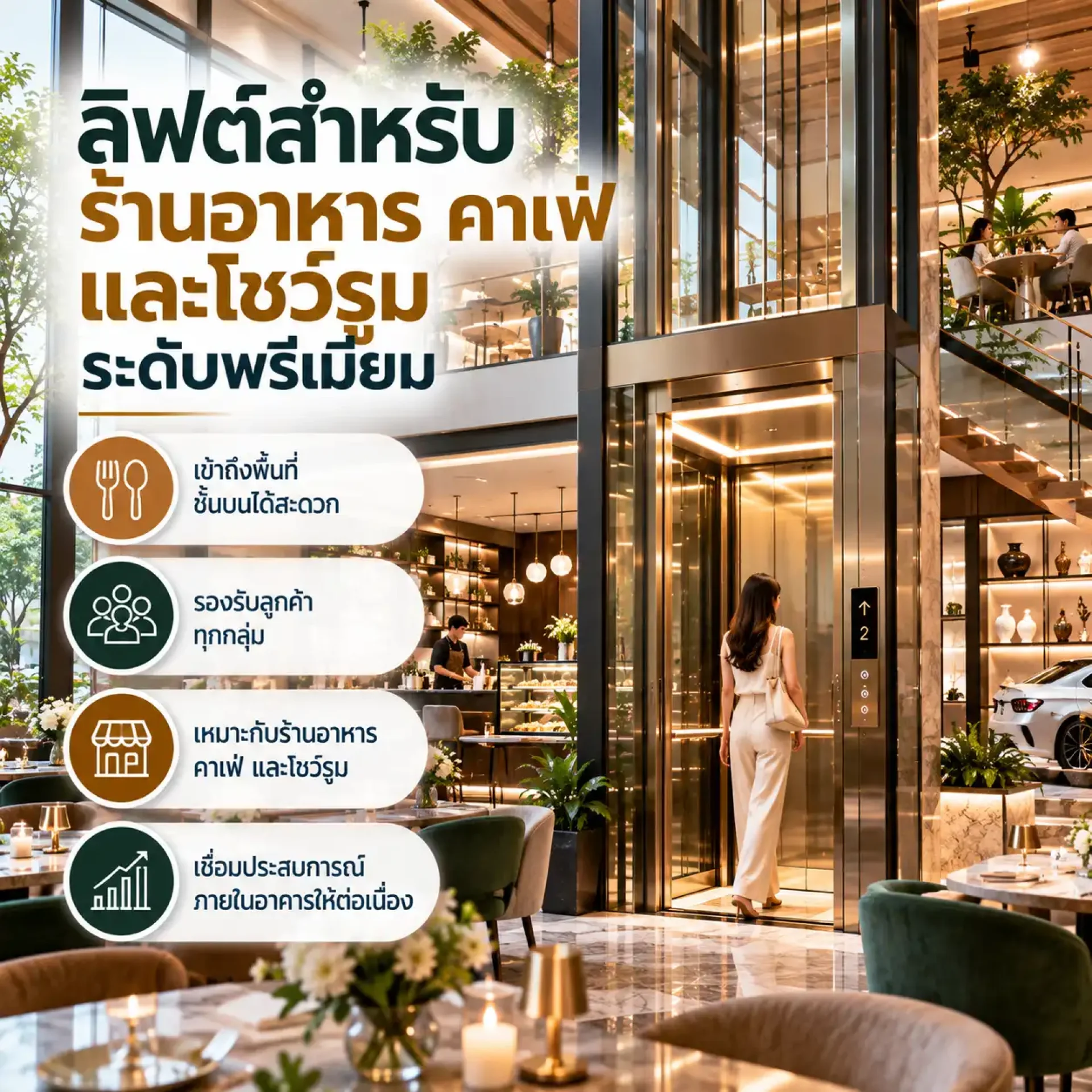 ลิฟต์ร้านอาหาร คาเฟ่ และโชว์รูมระดับพรีเมียมสำหรับลูกค้า ลิฟต์ร้านอาหาร คาเฟ่ และโชว์รูมระดับพรีเมียมสำหรับลูกค้า