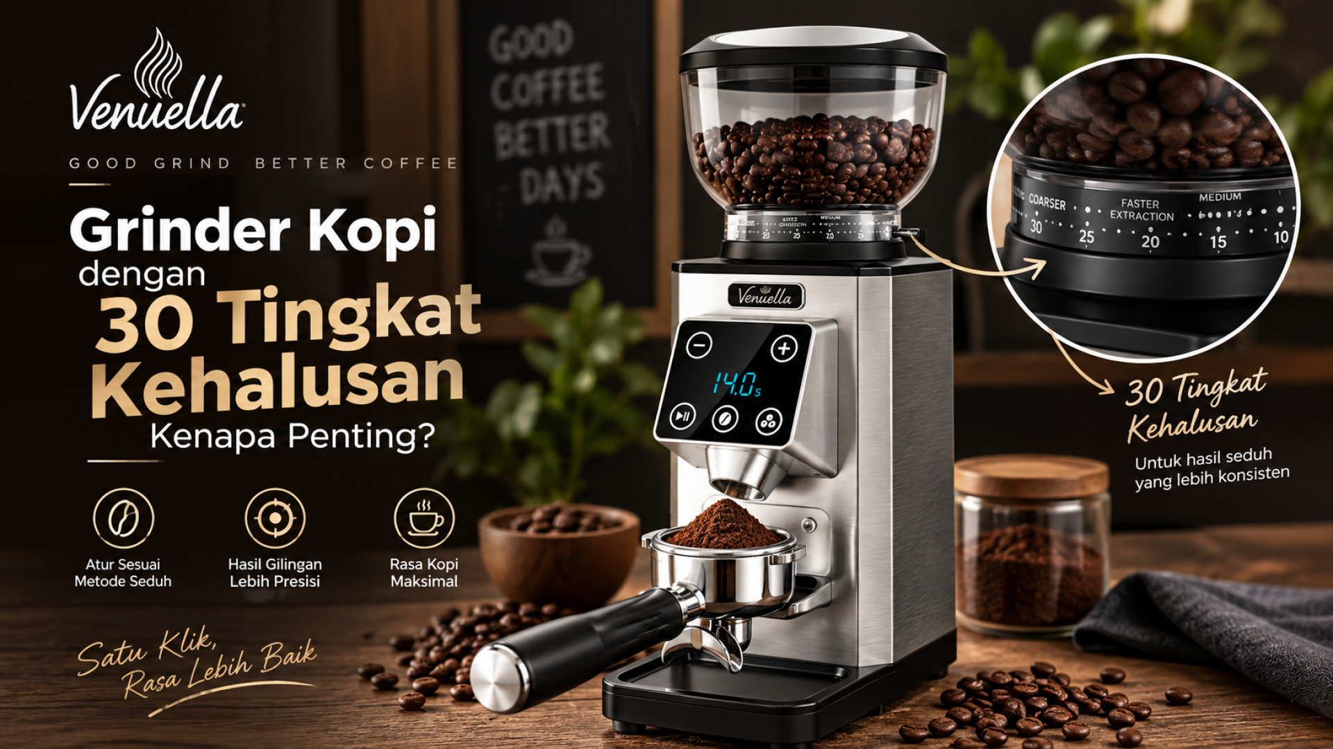 Grinder Kopi dengan 30 Tingkat Kehalusan Grinder Kopi dengan 30 Tingkat Kehalusan