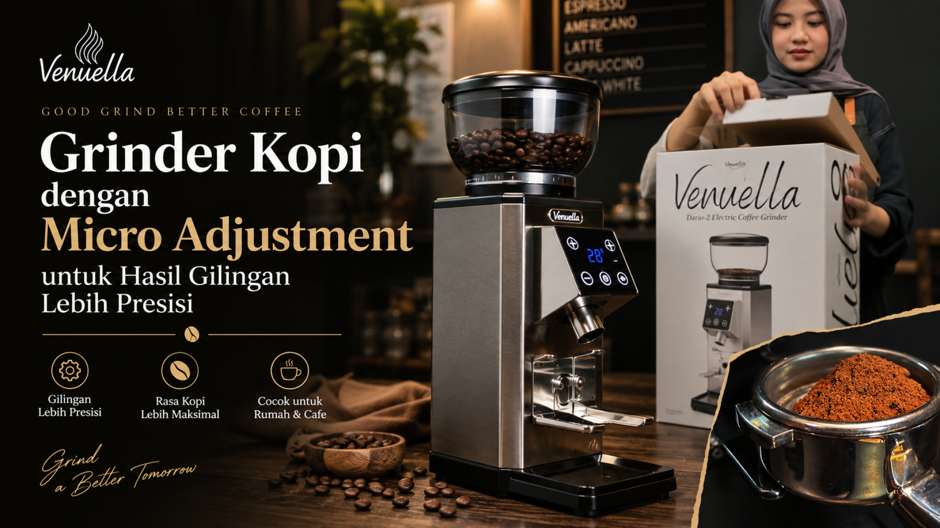 Grinder Kopi dengan Micro Adjustment untuk Gilingan Presisi Grinder Kopi dengan Micro Adjustment untuk Gilingan Presisi