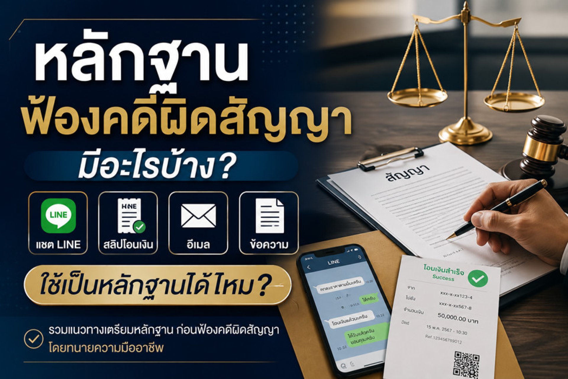 หลักฐานฟ้องคดีผิดสัญญา แชต LINE สลิป ใช้ได้ไหม หลักฐานฟ้องคดีผิดสัญญา แชต LINE สลิป ใช้ได้ไหม