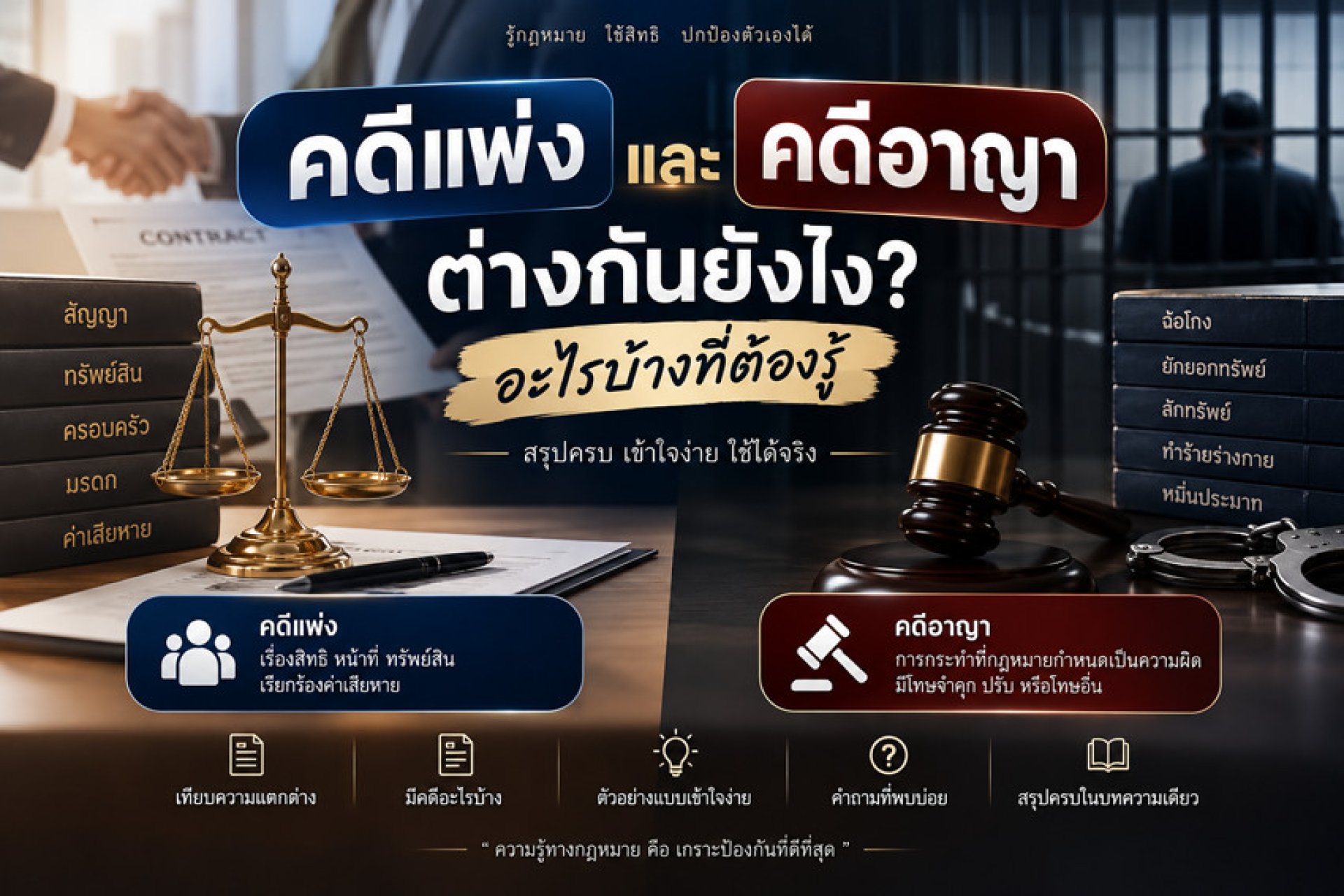 คดีแพ่งและคดีอาญาต่างกันอย่างไร คดีแพ่งและคดีอาญาต่างกันอย่างไร