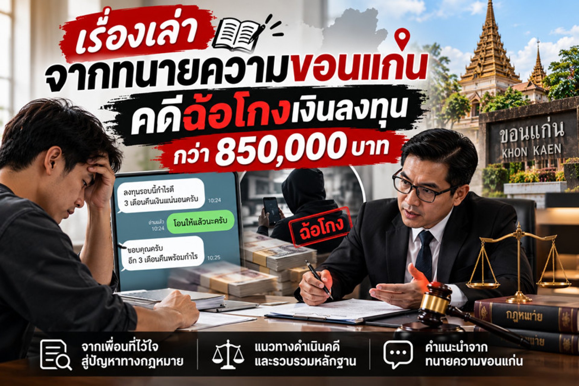 เรื่องเล่าทนายความขอนแก่น คดีฉ้อโกงเงินลงทุน 850,000 บาท เรื่องเล่าทนายความขอนแก่น คดีฉ้อโกงเงินลงทุน 850,000 บาท