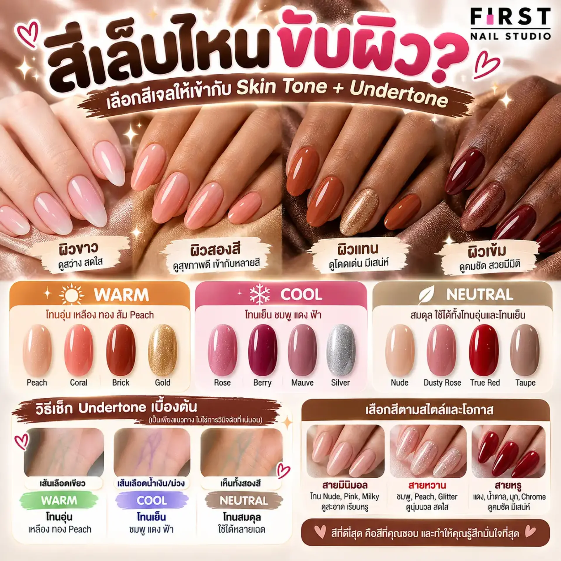 สีเล็บเจลขับผิว วิธีเลือกสีเล็บตามสีผิวและ Warm Cool Neutral Undertone สีเล็บเจลขับผิว วิธีเลือกสีเล็บตามสีผิวและ Warm Cool Neutral Undertone
