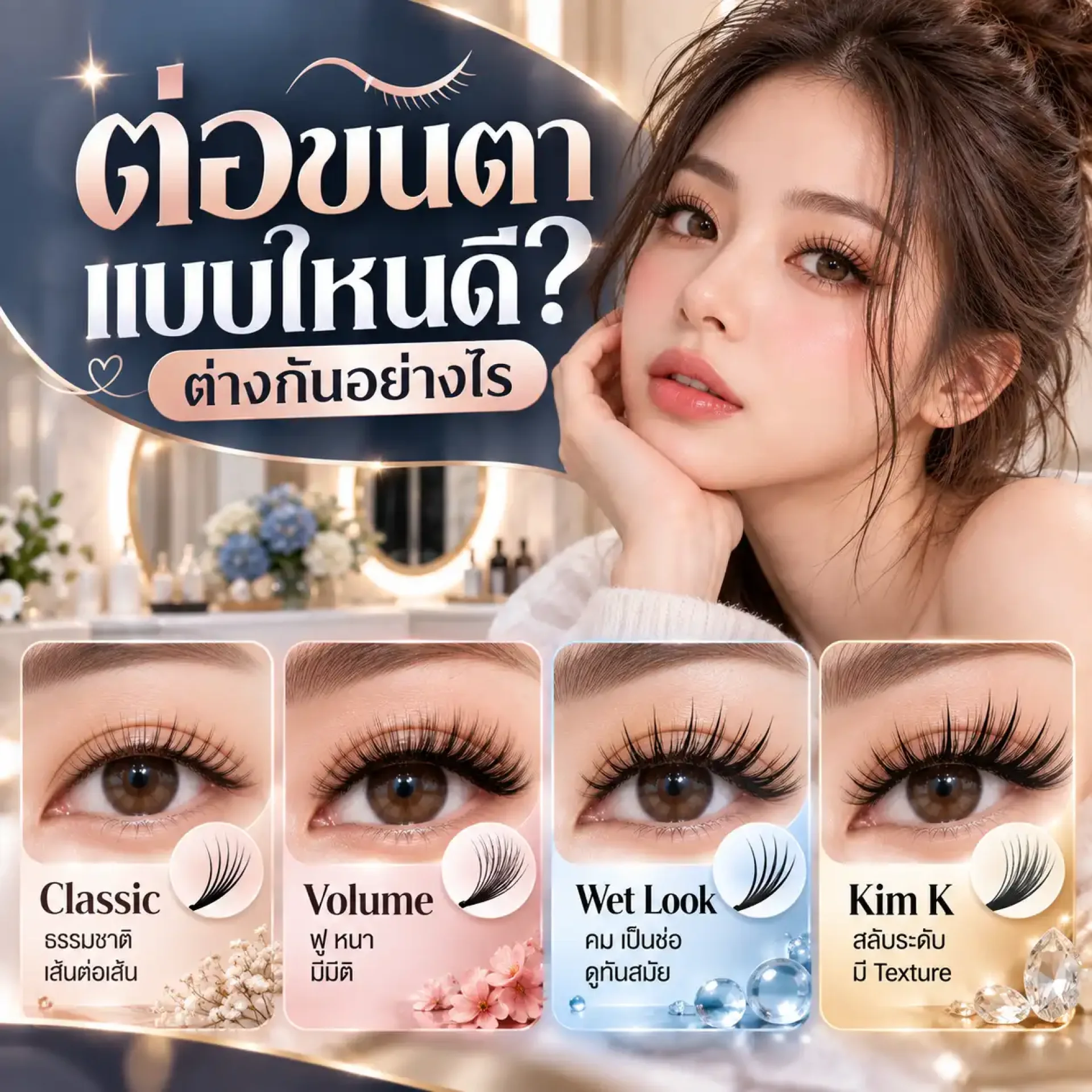 ต่อขนตาแบบไหนดี Classic Volume Wet Look และ Kim K ต่างกันอย่างไร - First Nail Studio ต่อขนตาแบบไหนดี Classic Volume Wet Look และ Kim K ต่างกันอย่างไร - First Nail Studio