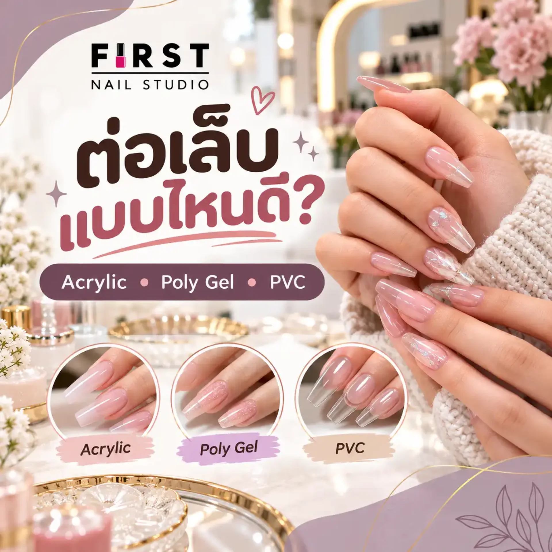 เปรียบเทียบต่อเล็บ Acrylic Poly Gel และ PVC แบบไหนเหมาะกับคุณ เปรียบเทียบต่อเล็บ Acrylic Poly Gel และ PVC แบบไหนเหมาะกับคุณ