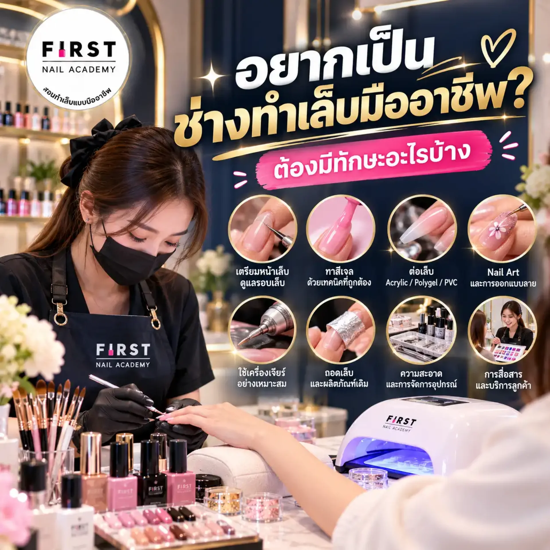 ทักษะช่างทำเล็บมืออาชีพ เรียนทำเล็บ First Nail Academy ทักษะช่างทำเล็บมืออาชีพ เรียนทำเล็บ First Nail Academy