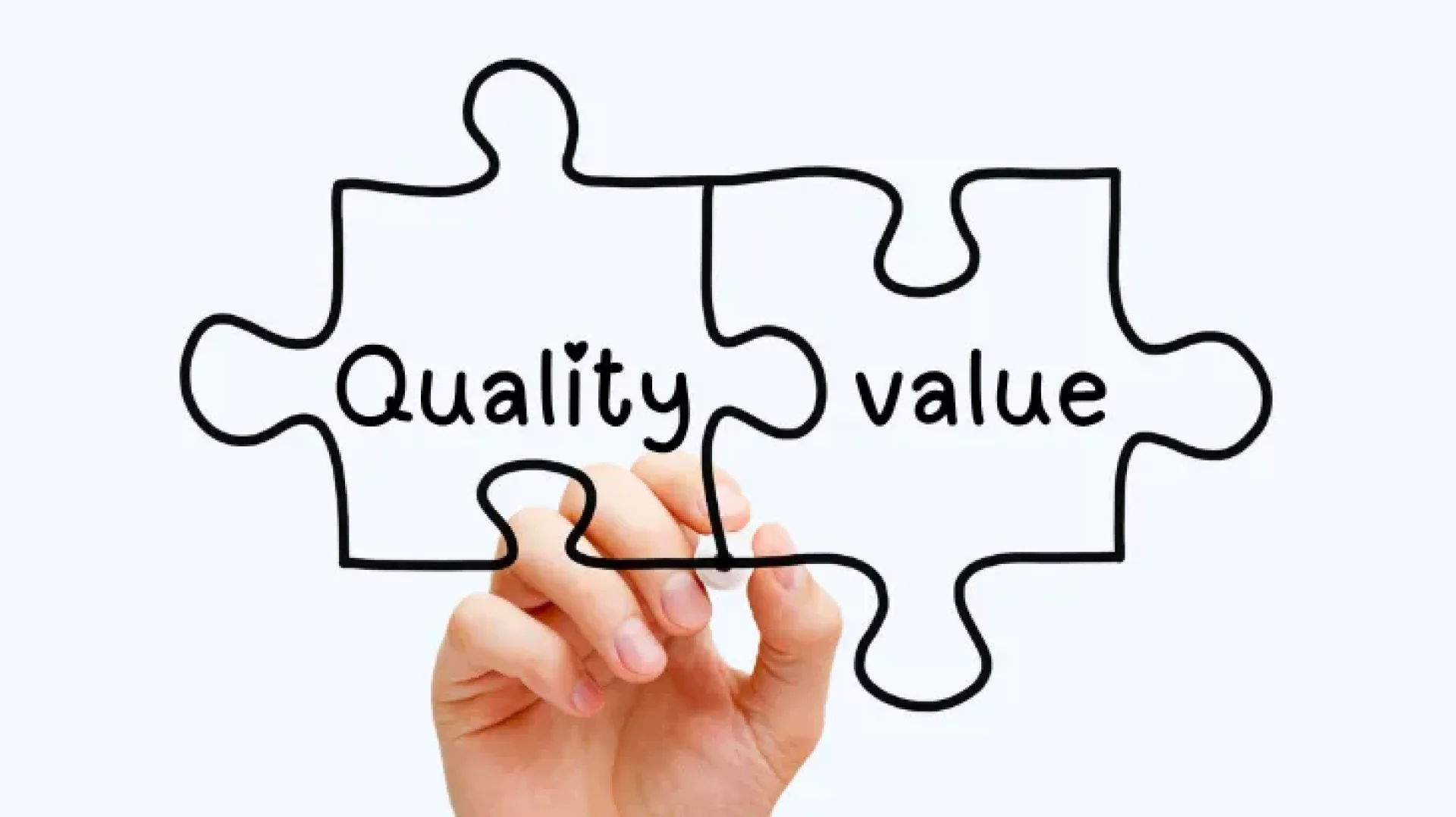 ภาพมือวาดชิ้นส่วนจิ๊กซอว์ 2 ชิ้นต่อกัน เขียนข้อความ Quality และ Value สื่อถึงความแตกต่างด้านคุณภาพและความคุ้มค่าของจิ๊กซอว์ราคาแพง ประกอบบทความ จิ๊กซอว์ราคาแพงกว่ากัน ต่างกันตรงไหน ร้าน Jigsaw Scape ภาพมือวาดชิ้นส่วนจิ๊กซอว์ 2 ชิ้นต่อกัน เขียนข้อความ Quality และ Value สื่อถึงความแตกต่างด้านคุณภาพและความคุ้มค่าของจิ๊กซอว์ราคาแพง ประกอบบทความ จิ๊กซอว์ราคาแพงกว่ากัน ต่างกันตรงไหน ร้าน Jigsaw Scape