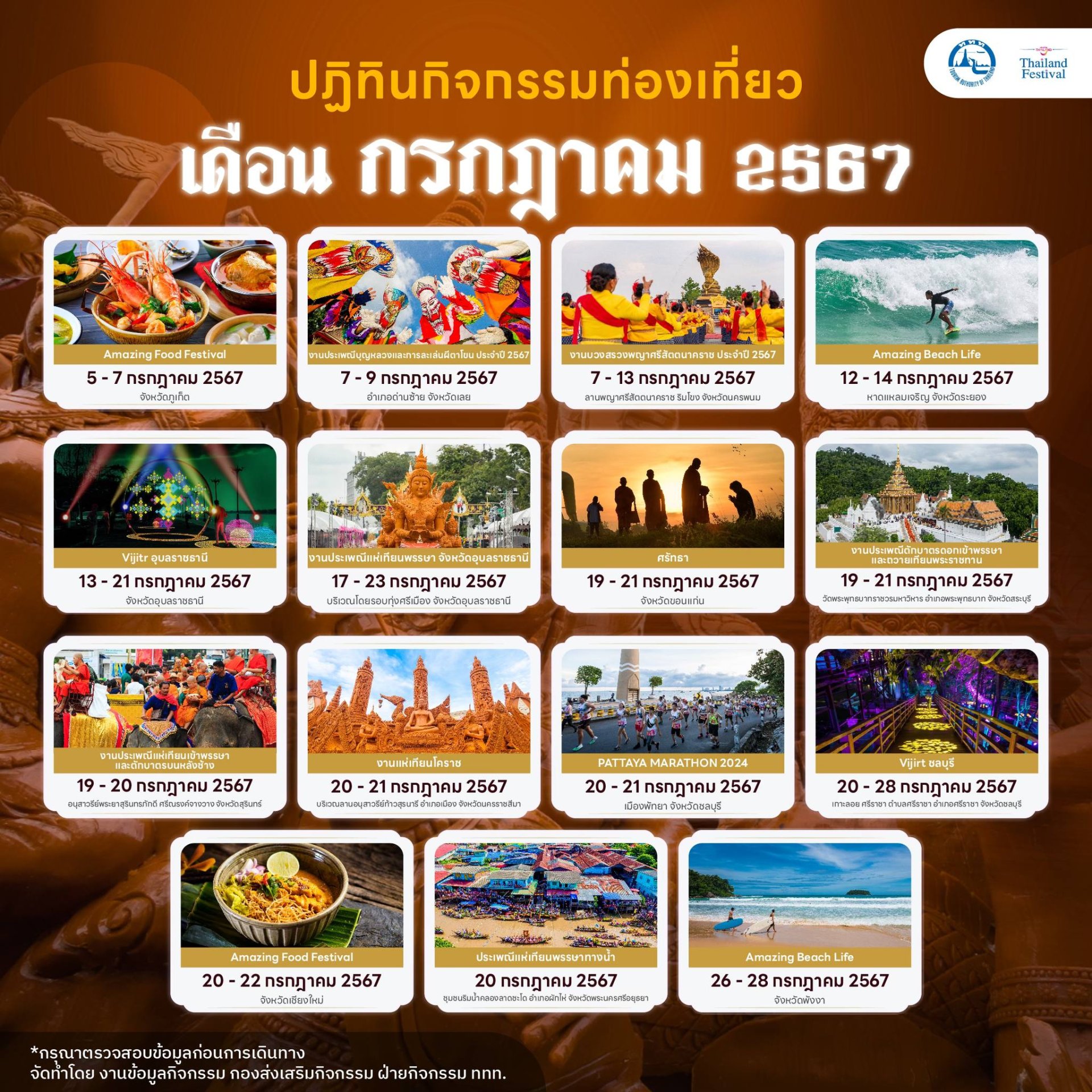 ปฏิทินกิจกรรมท่องเที่ยว เดือนกรกฎาคม 2567 ปฏิทินกิจกรรมท่องเที่ยว เดือนกรกฎาคม 2567